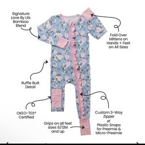 Laree + Co Lillian Floral Bamboo Ruffle Convertible Footie 12-18m